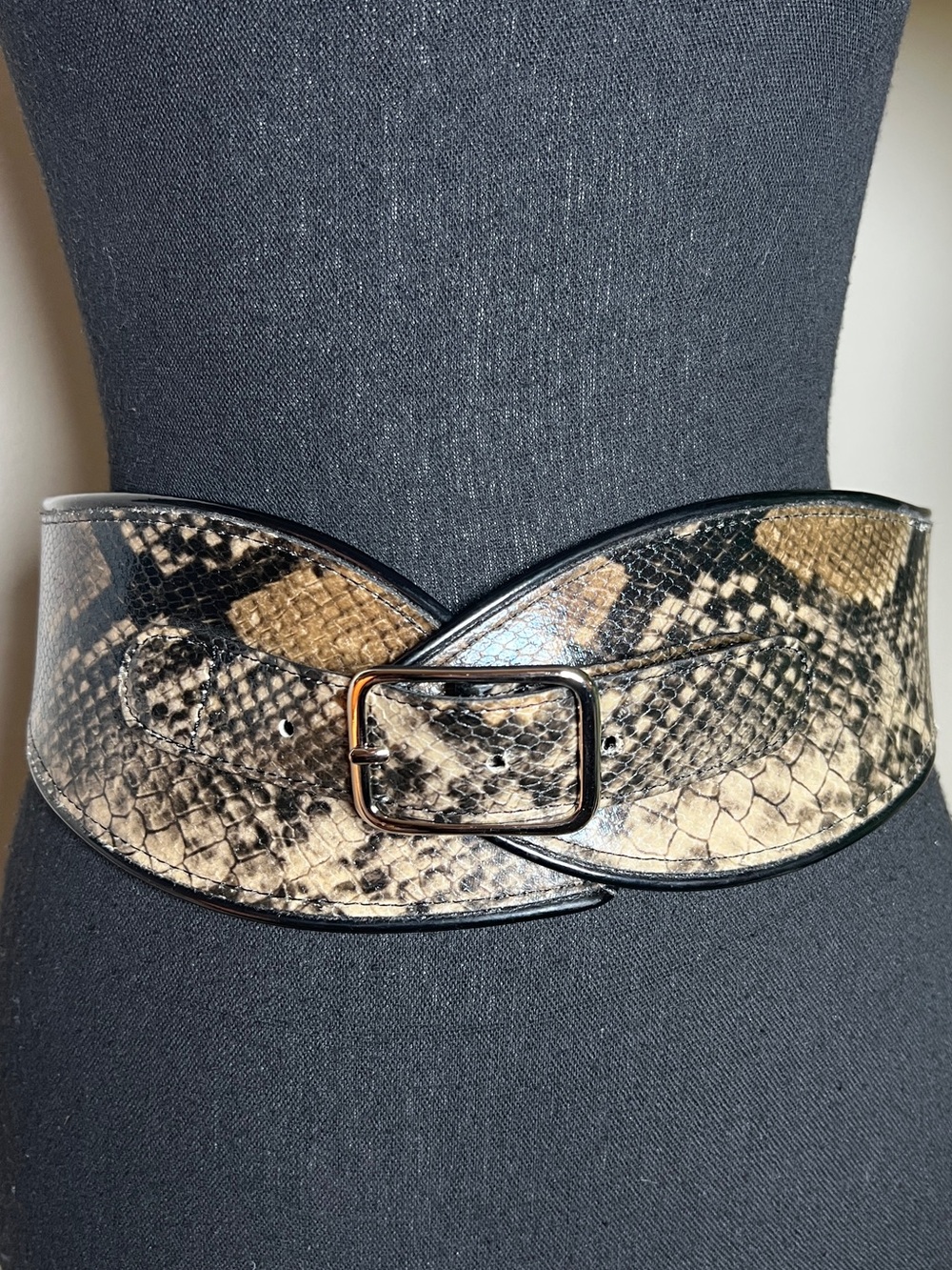Express Women’s Vintage Faux Snakeskin Corset Waist Belt Silver Tone Buckle